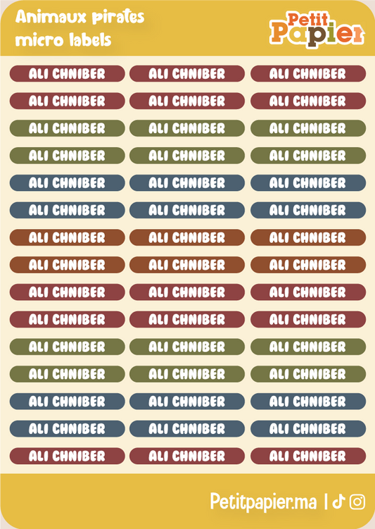 Animaux pirates - Micro labels - 90 Stickers